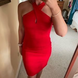 Form-fitting red dress